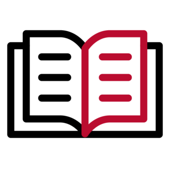black white and red image icon of a book