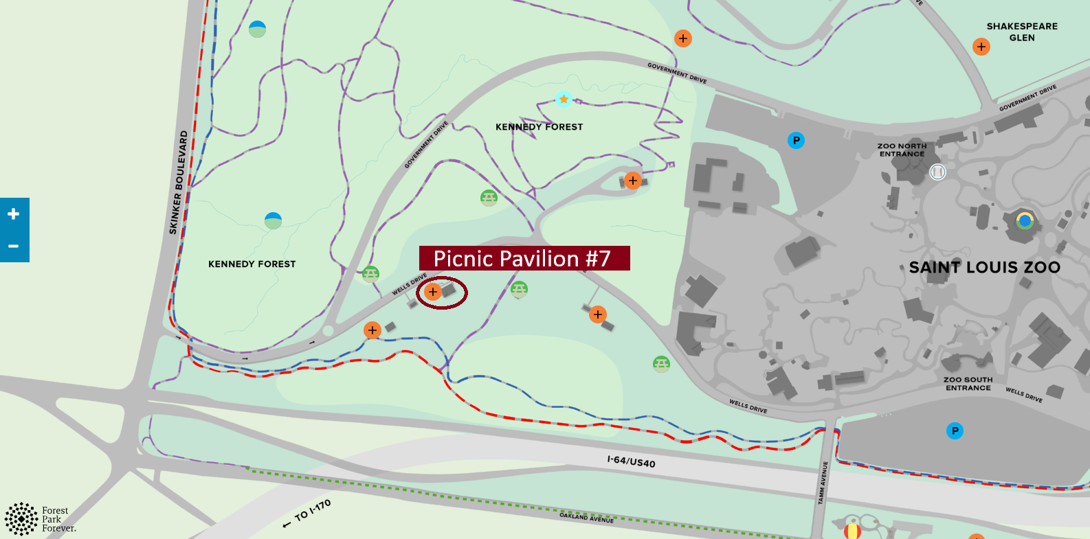 Map from www.forestparkmap.org/ showing location of pavilion.