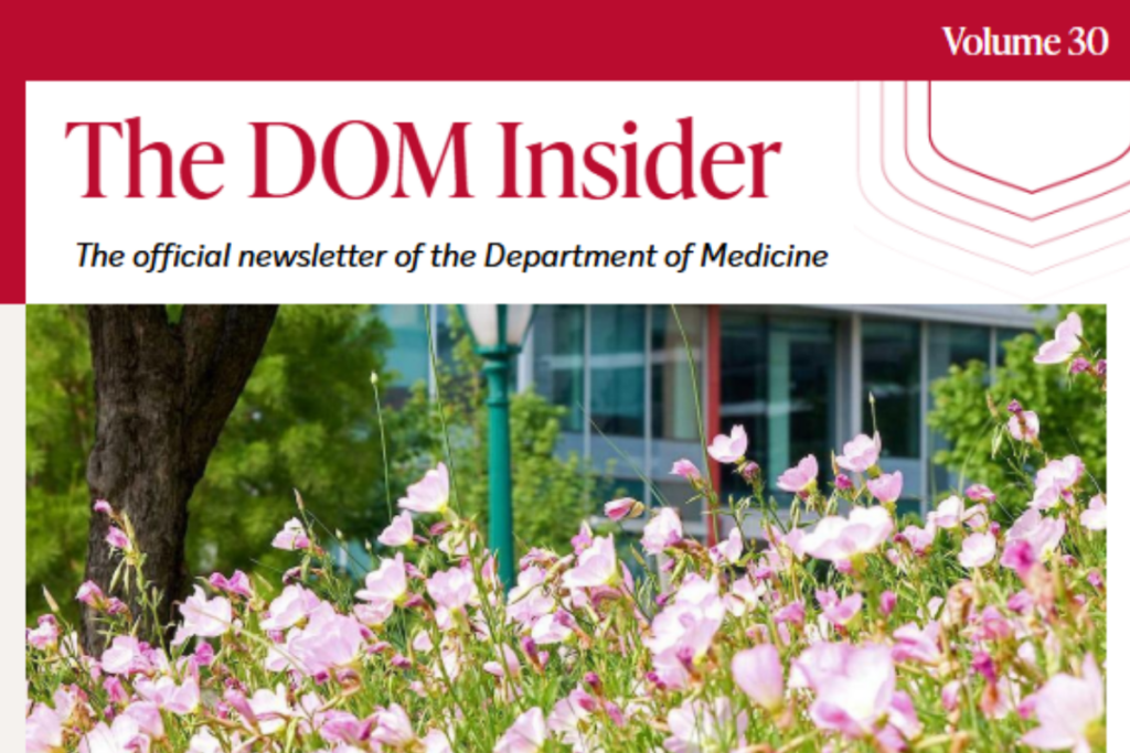 Cover image of The Department of Medicine Insider volume 30 newsletter with a photo of pink flowers in bloom on the WashU Medicine campus.