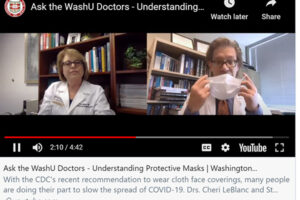 Steve Lawrence, MD, MSc, associate professor of medicine, Infectious Diseases Division, discusses protective masks along with Dr. Cheri LeBlanc.